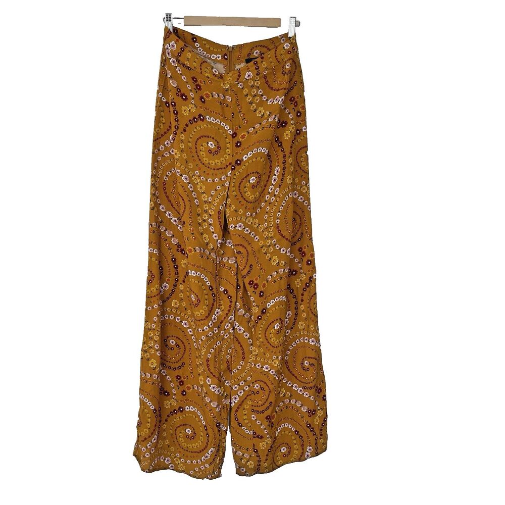 Forever 21 Bohemian Floral Palazzo Wide Leg Chic Pants Size L High Waist Boho
